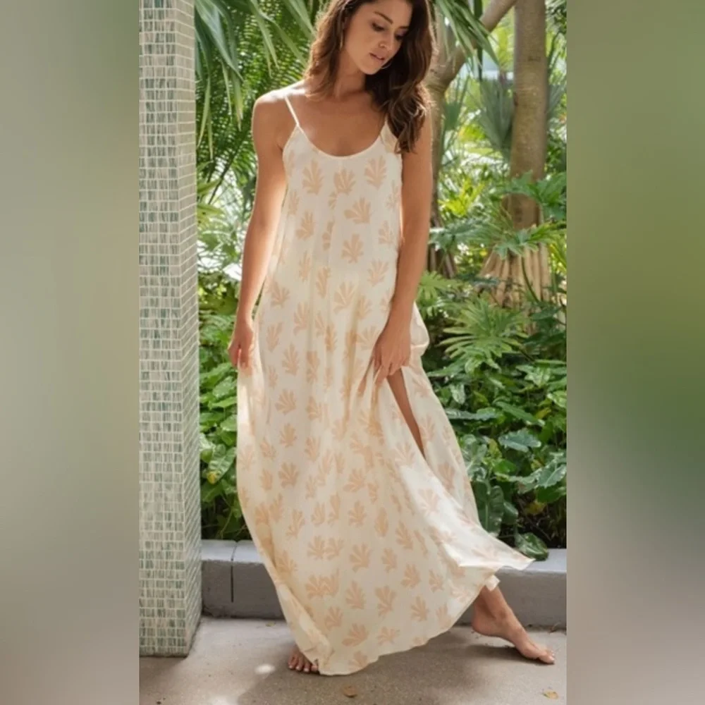 Citrine Swim Leta Dress $169 Hawaiian Shell‎ Tan Reef Resortwear Beach Tank Maxi